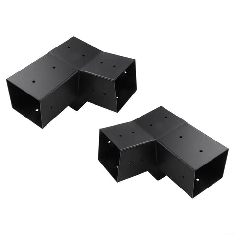 Black 4x4 Post Pergola Bracket Set with Slanted Roof Support for Backyard Patio Builds, showing 3-way and unidirectional brackets.
