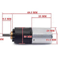 Side view of 130 Planetary Gear Reducer With Electronic Starter, DC 12V, 52 RPM, showing dimensions and 3 Stage Planetary Gearbox design.