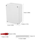 Heavy Duty 13 Pcs Electrical Waterproof Junction Box Set Plastic Enclosure Ip65 For Outdoor Panel Cables And Devices With Airtight Seal. White enclosure dimensions 15x11x6.9 cm.