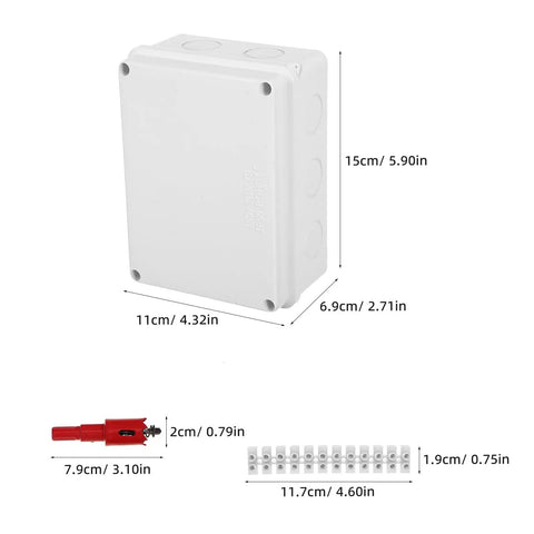 Heavy Duty 13 Pcs Electrical Waterproof Junction Box Set Plastic Enclosure Ip65 For Outdoor Panel Cables And Devices With Airtight Seal. White enclosure dimensions 15x11x6.9 cm.