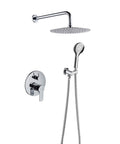 CUTPOIY Luxury Chrome Concealed Shower System - Round Wall-Mounted Rain Shower Set with Brass Mixer and handheld shower head.