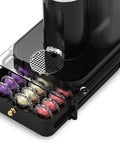 Tempered Glass Coffee Pod Drawer For Vertuo Pods Small Size Fits Vertuo Machines with sleek black finish under coffee machine