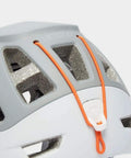 Close-up of Meteor Lightweight Helmet For Climbing And Ski Touring, ultra lightweight 240g in mold build, gray size S/M 48-58 cm.