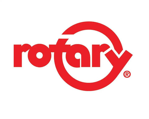 Logo of Rotary brand featuring bold red text with a circular design, representing quality mower parts like the Open Cage Roller Bearing Kit With Heavy Duty Flanged Bushings For Rotary 3276 Wheel Assembly Slick Swap Fix To Keep Your Mower Rig Rolling Smooth And Tough On Job Sites Replaces Oem Specs.