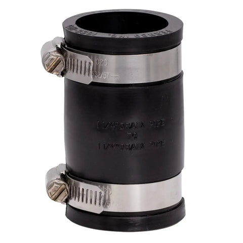 Super Strong Flexible Pvc Pipe Coupling Connects One Quarter Inch Cast Iron To Plastic Plumbing With Leak Proof Chemical Resistant Seal For Long Lasting Home Repairs Comes In Two Pack, 1-1/4 in black rubber coupling