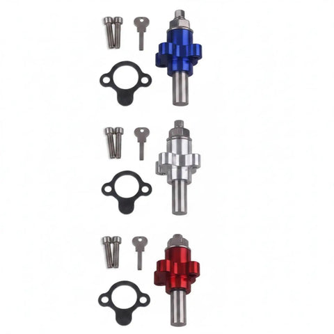 Heavy Duty Manual Cam Chain Tensioner High Performance Engine Component With Exact Threaded Tweaks For Cbr600rr 2003 To 2018 in blue, red, and silver with mounting hardware.