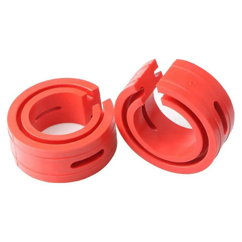 Universal Two Piece Red Rubber Shock Absorber Bushings For Heavy Hauler Car Suspension Tuning, 2pc set for spring support.