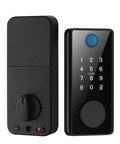 Premium Wireless Fingerprint Door Lock With Remote App Control And Cell Phone Backup Key showing keypad and fingerprint scanner design.