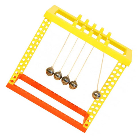 Newton Cradle Balance Balls Kit For DIY Physics Experiments At Home Office Or Classroom Hands On Educational Toy To Demonstrate Momentum And Energy Conservation with yellow and orange plastic frame