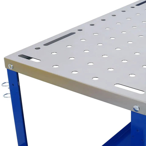 Heavy Duty Welding Table 36 By 18 Inch Steel Workbench On Wheels 1200 Lb Capacity Built Tough with 82 fixture holes.