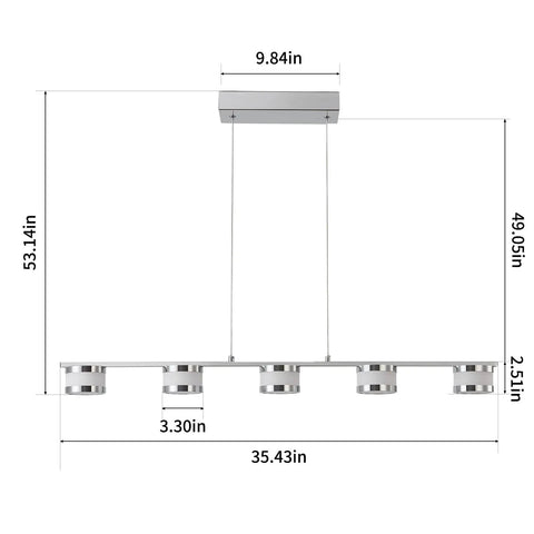Dimensions of 5 Light LED Pendant Chandelier for Kitchen Island in Brushed Nickel with Chrome Finish, 4000K Neutral White