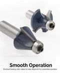 Two quarter shank carbide router bits with enclosed bearings for consistent cuts, part of the Making Custom Woodwork A Breeze With This Badass Eighty Piece One Quarter Shank Tongue And Groove Router Bit Set Featuring Razor Sharp Carbide Edges And Sturdy Storage Chest For Real Builders.