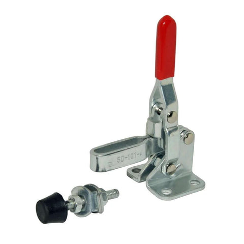 Four Pack Vertical Quick-Release Toggle Clamps, 110 Lb Holding Capacity, Anti-Slip Grip, GH-101A, With Adjustable Rubber Tips.