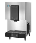 Heavy Duty Cubelet Nugget Ice Machine With Built In Water Dispenser And Roomy Storage Bin, stainless steel construction, countertop design.