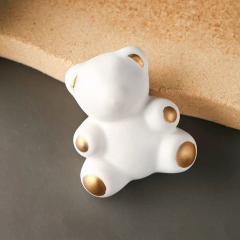 Lovely Teddy Bear Ceramic Cabinet Knobs 2 Pack For Cabinets And Drawers Modern Furniture Handles White with Gold Accents