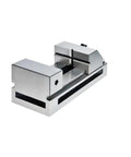 Heavy Duty Cnc Machine Vise With V Jaw Design And Quick Swap Faces For Rock Solid Grip On Round Or Square Stock Side view of durable vise.