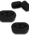 Four Piece Exhaust Hanger Rubber Kit With Universal Polyurethane Insulators and two-hole bushings in black