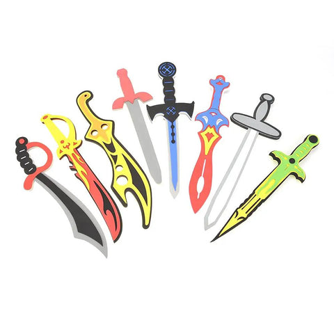 Foam Sword And Shield Set For Kids 12 Piece Ninja Warrior Viking Role Play Gear with 8 distinct colorful foam swords.