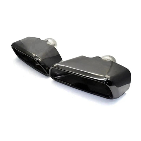 BMW 5 Series G30 G38 Beefed-Up Exhaust Pipe Muffler Tailpipe Replacement Tips in Bright Black Silver, Durable Stainless Steel.