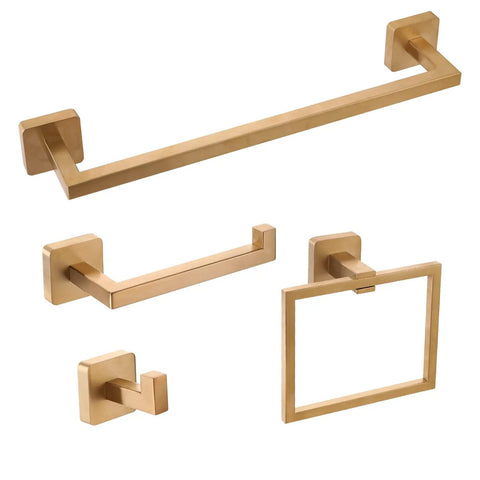 Brushed Gold 4 Piece Bathroom Hardware Set Built From Stainless Steel SUS304 Wall Mounted Includes 16 Inch Towel Bar Toilet Paper Holder
