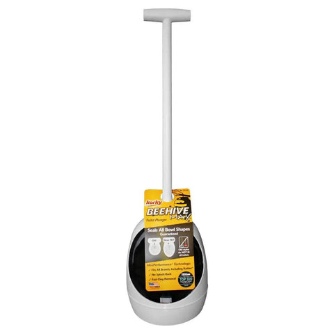 Universal Beehive Toilet Plunger With Handy T Handle Fits Old And New Toilets Beefy Plunging Power Easy Grip Design Beehive Shape Clears Clogs Fast Made In USA displayed in packaging