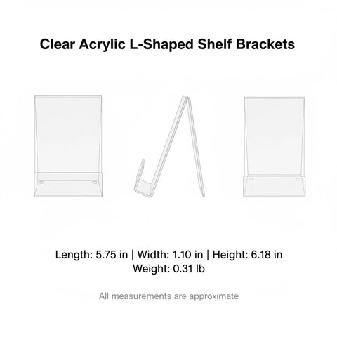 Crystal Clear L Shaped Bookends For Desk And Shelf Organization See Through Acrylic Supports dimensions and side view