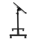 Crush Your Daily Grind With This Rock Solid Adjustable Height Rolling Computer Desk Featuring Lockable Casters, side view of black desk with adjustable height.