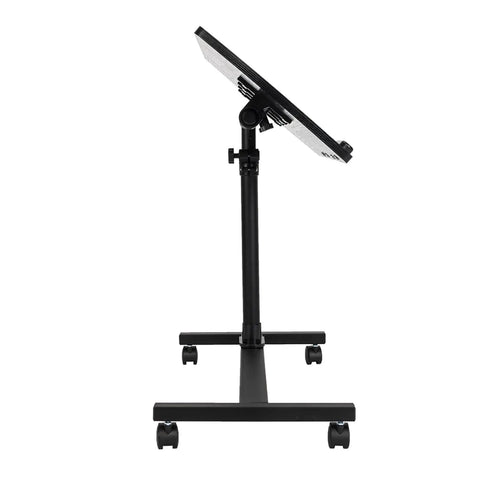 Crush Your Daily Grind With This Rock Solid Adjustable Height Rolling Computer Desk Featuring Lockable Casters, side view of black desk with adjustable height.