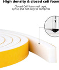 Close-up of White Weather Seal Tape, Badass High Density Foam, showing thick foam and adhesive side, ideal for sealing gaps.