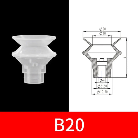 Grab these Mini Vacuum Suction Cup Chuck Manipulator Accessories with Industrial Rubber Sucker Pads, B20 rubber cup design with dimensions.
