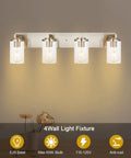 4 Light Brushed Nickel Bathroom Vanity Light Fixture With Seeded Glass Wall Sconce Modern Industrial Farmhouse Bath Lamp
