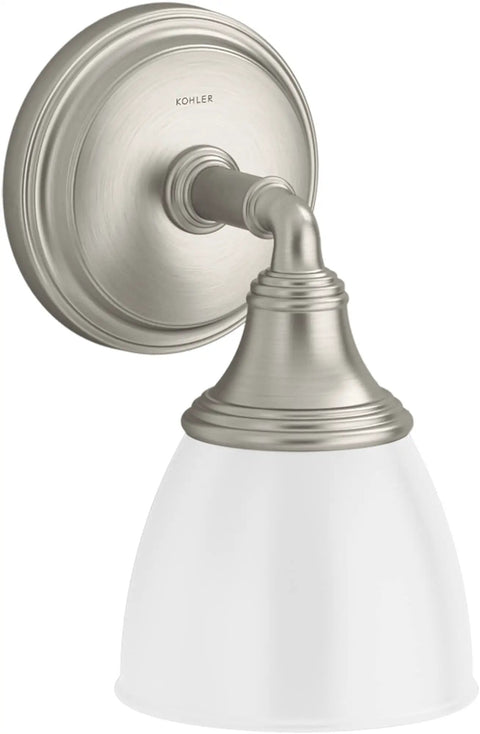Devonshire Style Wall Sconce Bath Vanity Light With Frosted Glass Shade, Brushed Nickel Finish, Up Or Down Mount, UL Listed
