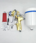 Straight Up Professional Pneumatic Paint Spray Gun Featuring High Atomization Nozzle Gravity Feed Build For Car Painting And Leather Repair Jobs That Deliver A Silky Smooth Flawless Finish Guaranteed with accessories.