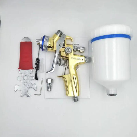 Straight Up Professional Pneumatic Paint Spray Gun Featuring High Atomization Nozzle Gravity Feed Build For Car Painting And Leather Repair Jobs That Deliver A Silky Smooth Flawless Finish Guaranteed with accessories.