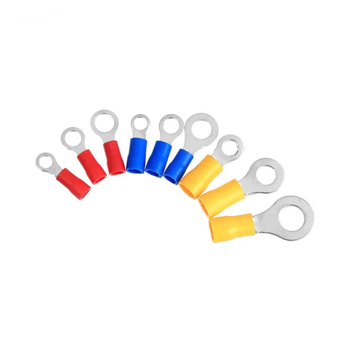 Heavy Duty 128Pc Insulated Ring Terminal Crimp Connector Kit With RV1.25 RV2 And RV5.5 Sizes For Secure Wire Cord Connections And Cable Fixes, assorted insulated ring terminals