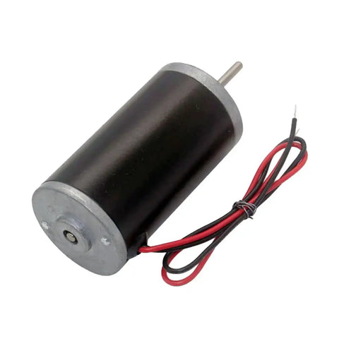 Permanent Magnet DC Motor With High Torque And Reverse Capability 24V DC 4000 RPM Industrial Grade Forward And Backward Drive 12V 24V Compatible One Piece Unit For Robotics Automation And Hobby Power Projects black cylindrical DC motor with red and black wires