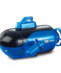 Blue and black RC submarine toy resembling Mini RC Submarine Toy With 4 Channel Remote Control For Forward Dive Backward Surfacing.