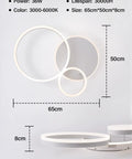 Dimmable 3 Ring Ceiling Light With Remote Control, Adjustable 3000K-6000K Color Temperature, 54W 5400lm LED Fixture dimensions