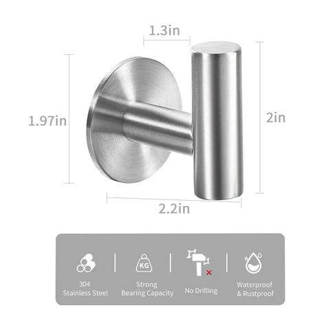 Brushed Nickel Self Adhesive Towel Hooks Made From SUS304 Stainless Steel No Drill Heavy Duty Waterproof Wall Hangers design chart