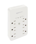 Six Outlet Wall Mount Surge Protector Power Strip With 1080 Joules in durable white finish, showing six 3-prong plug outlets.