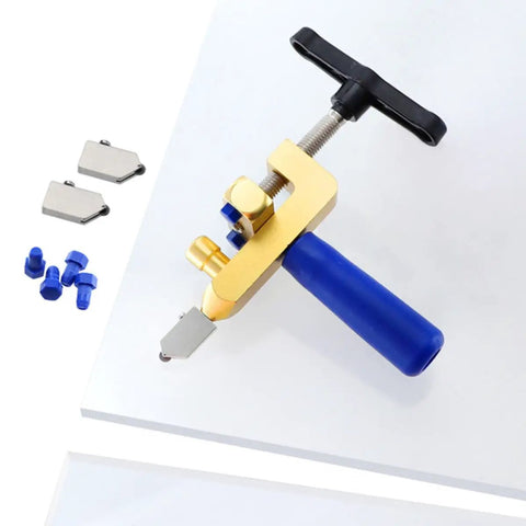 Manual Ceramic Tile Opener And Cutter Tool With Aluminum Alloy Body 3-15mm Cutting Range For Easy Tile And Mirror Cutting DIY Friendly Tile Tool For Home Renovation And Construction In Assorted Colors, shown on tile
