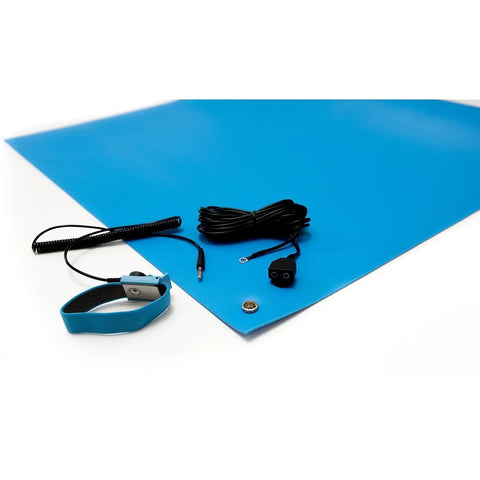 ESD Anti Static Table Mat Kit 16x24 Blue With ESD Wrist Strap And Ground Cord Plug And Play Ready To Go Non Slip Electronics