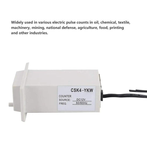 Four Digit Mechanical Pulse Counter Totalizer, Electromagnetic Industrial Counter, DC12V Powered for Water Meter Systems, side view