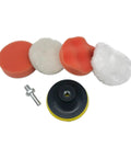 Six Piece 3 Inch Imitation Wool Polishing Pad Kit With M10 Drill Adapter Buffing Attachment in various colors and textures