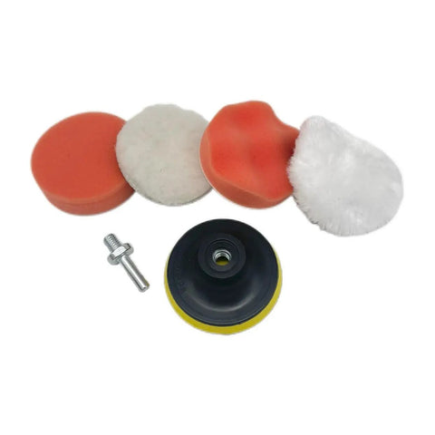 Six Piece 3 Inch Imitation Wool Polishing Pad Kit With M10 Drill Adapter Buffing Attachment in various colors and textures