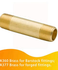 Brass Pipe Fitting Long Nipple Heavy Duty One Quarter Inch NPT Male To One Quarter Inch NPT Male Extender Connector showing side view