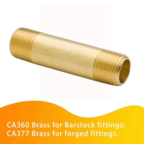 Brass Pipe Fitting Long Nipple Heavy Duty One Quarter Inch NPT Male To One Quarter Inch NPT Male Extender Connector showing side view