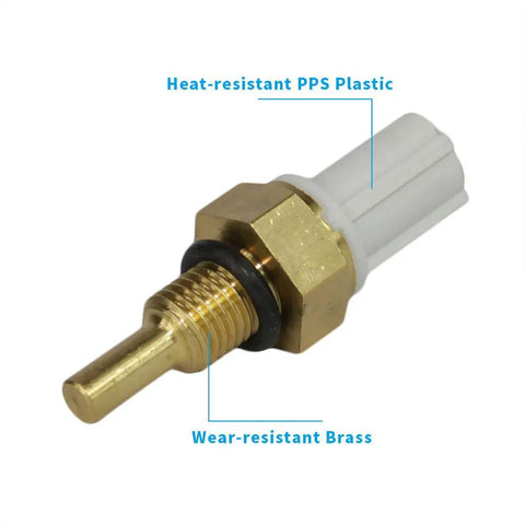 Engine Coolant Temperature Sensor Direct Fit Honda Civic Accord CRV Element 2001 Through 2011 Oem Replacement 37870PNA003 showing heat-resistant PPS plastic and wear-resistant brass construction.