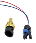 Engine coolant temperature sensor with pigtail connector; brass sensor, blue boot, black housing (2-piece set).