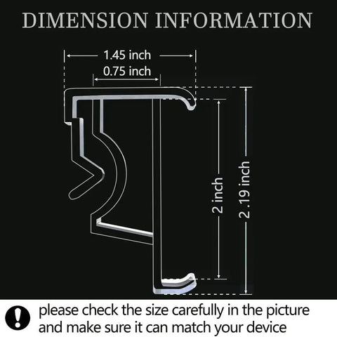 Dimensions of Heavy Duty 2 Inch Clear Blind Valance Clips For Wood Or Faux Wood Horizontal Blinds, measurements shown